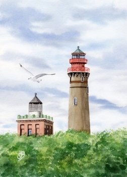 Poster DIN-A3 Aquarell Maritim Kunst Druck Kunstdruck Ostsee Leuchtturm Kap Arkona